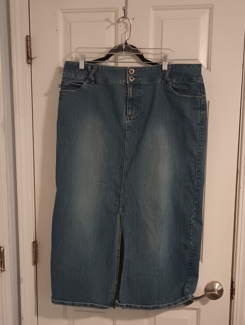 Duck Head Blue Denim Maxi Skirt with Front Slit